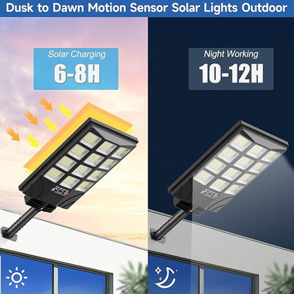 Solar Lights Outdoor Motion Sensor, 6500K Dusk to Dawn LED Solar Street Light with Remote Control, IP65 Waterproof Solar Flood Lights for Outside Garden Yard,1PC