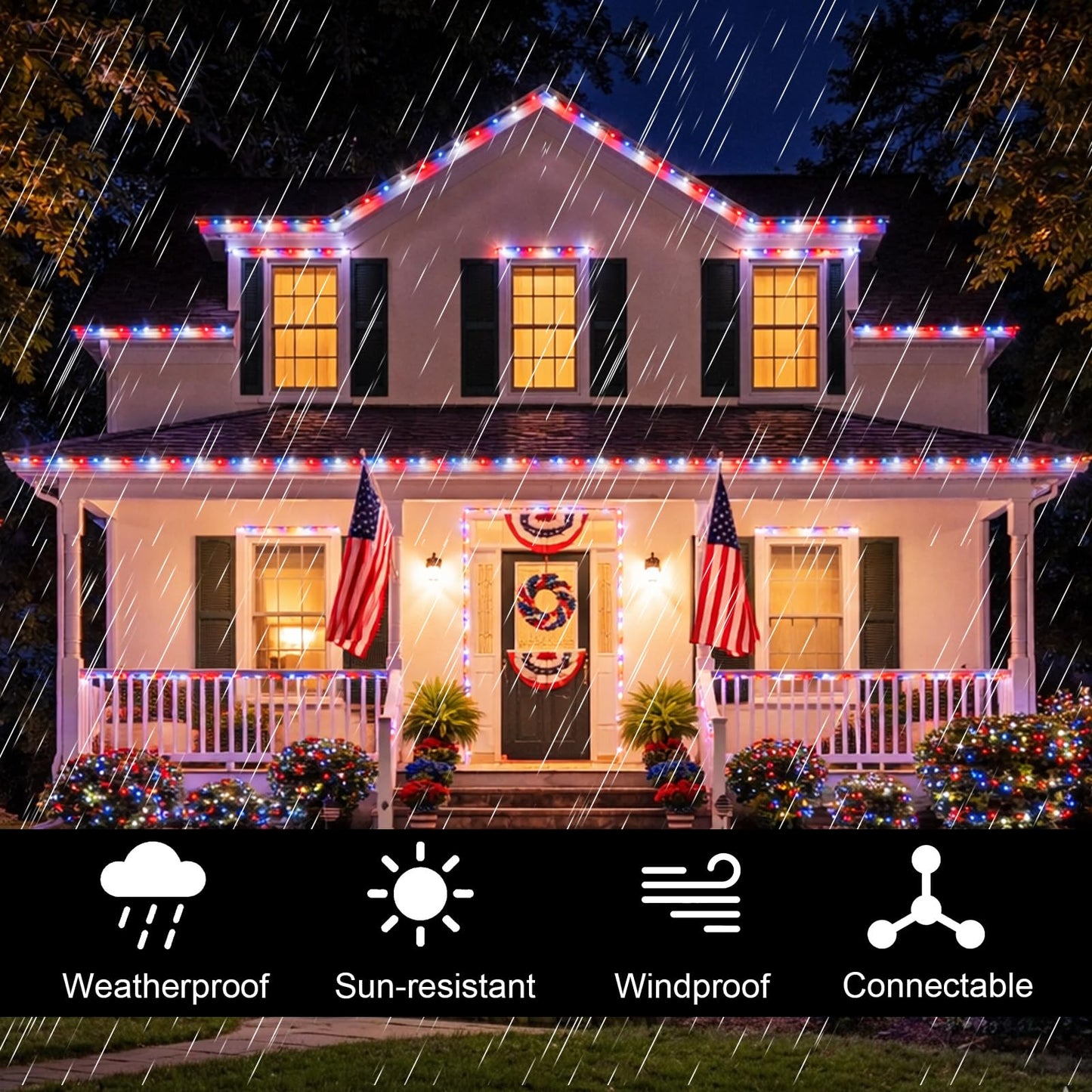 TWINGLEHOME 33ft (10 m) 100 LED Mini String Lights with White Wire, 4" Spacing, Multifunctional Lighting Modes (Red, Cool White, Blue), Plug-in for Indoor Holiday, Nation Day