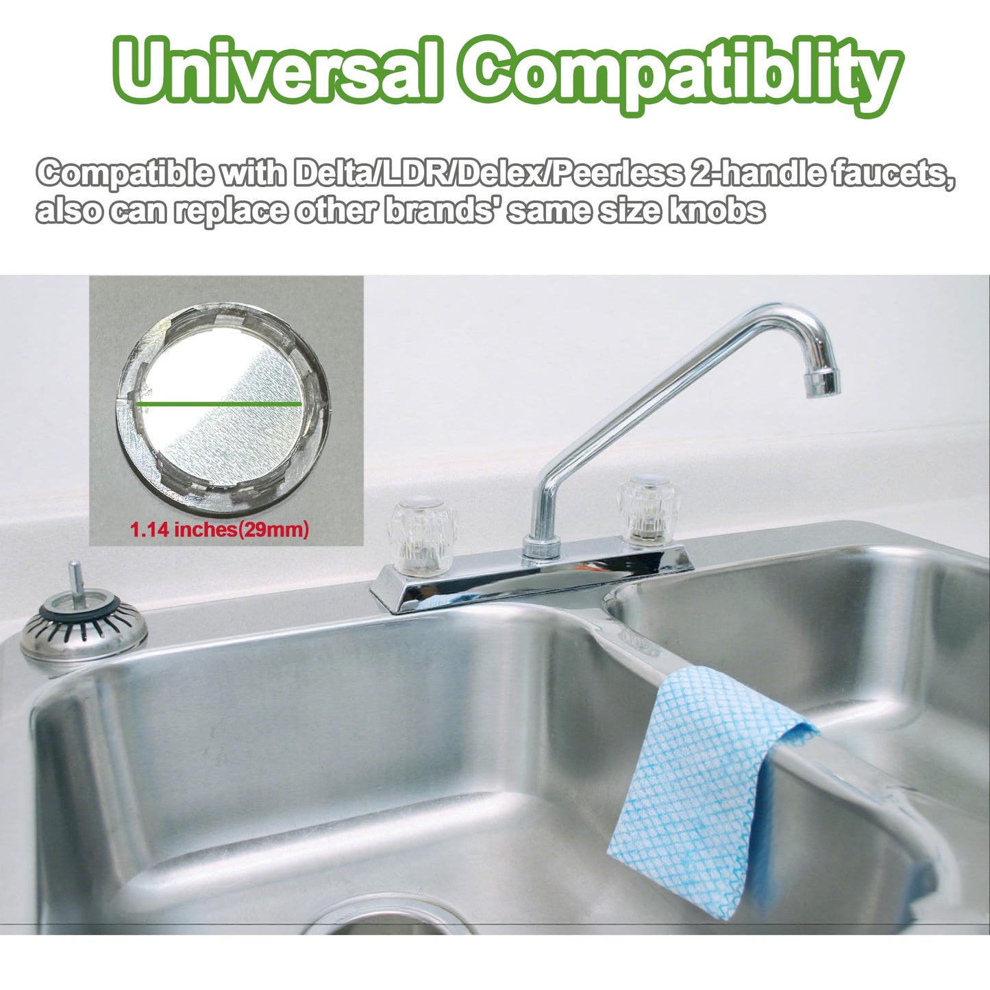 Universal Hot and Cold Faucet Index Buttons, 1.14 inch Inner Diameter Faucet Index Bathroom Sink Handle Buttons, Clear Acrylic with Gold for Delta/LDR/Delex/Peerless Two Clear Handles (4 pack)