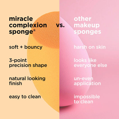 Real Techniques Miracle Complexion Sponge, Makeup Blending Sponge, For Liquid & Cream Foundation, Offers Light To Medium Coverage, Natural, Dewy Makeup, Orange Sponge, Latex-Free Foam, 1 Count