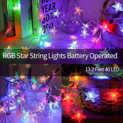 echosari Christmas Star String Lights Battery Powered Fairy Light for Christmas New Year Kids Bedroom Wedding Party Decor (Multicolor)