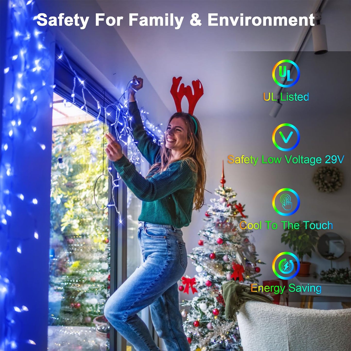 648 LED 66FT Christmas Lights 144 Drops, Outdoor Hanging lights with 8 Modes & Timer, Plug in Curtain String Lights Outdoor Waterproof for Holiday Wedding Party Home Garden Tree Outside Decor (Blue)