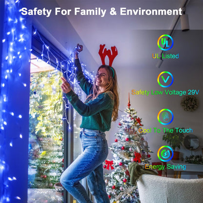 648 LED 66FT Christmas Lights 144 Drops, Outdoor Hanging lights with 8 Modes & Timer, Plug in Curtain String Lights Outdoor Waterproof for Holiday Wedding Party Home Garden Tree Outside Decor (Blue)