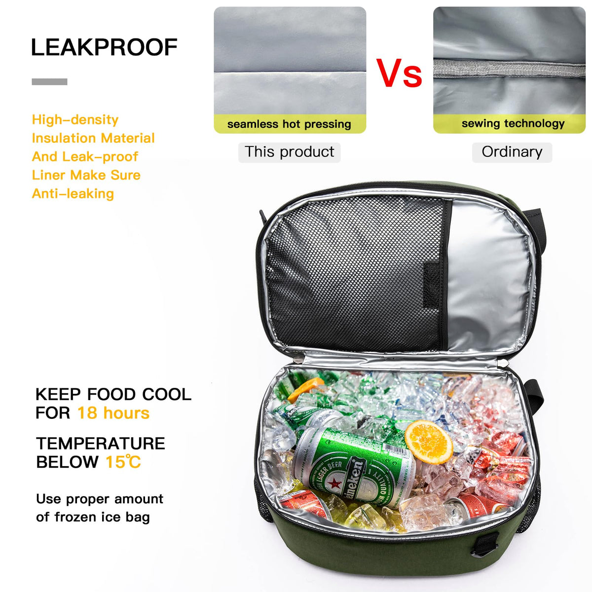 TUGUAN Insulated Cooler Backpack 38/42 Cans Double Deck Leakproof Lightweight Soft Lunch Backpack Small Cooler Bag Beach Picnic, Green