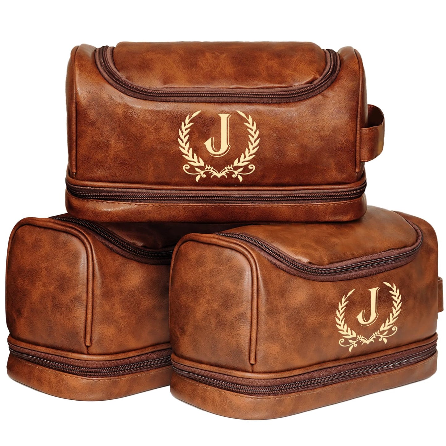 Personalized Toiletry Bag for Men, Father Day Gifts, Initial Toiletry Bag, Customized PU Leather Travel Shaving Kit Bag, Birthday Gift for Men, Him, Husband, Dad, Brother, Groomsmen, Boyfriend(J)
