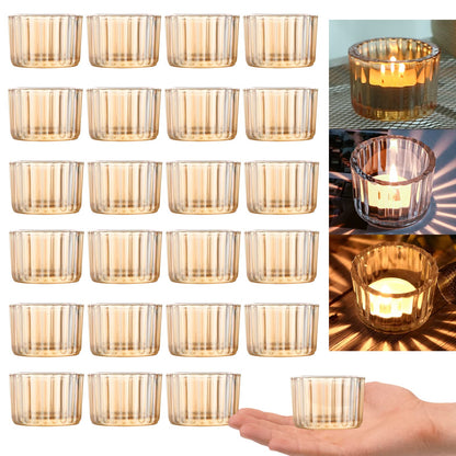 GOLDEAL Gold Round Tealight Candle Holders,Set of 24 Thick Glass Tea Light Candle Holder Decor,Candlestick for Wedding Decor,Party,Baby Shower Party,Bridal Shower Party,Table Centerpiece, Home Décor