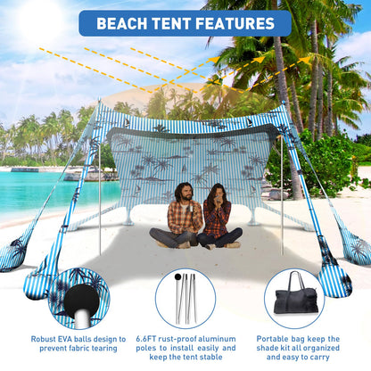 Wabolay Beach Tent Canopy Pop Up Shade 10x10ft Sun Shelter Portable Family UPF50+ with 8 Sandbags-2 Sand Shovel-4 Aluminum Poles-Ground Pegs-Carrying Bag for Outdoor Camping Fishing Backyard Picnic