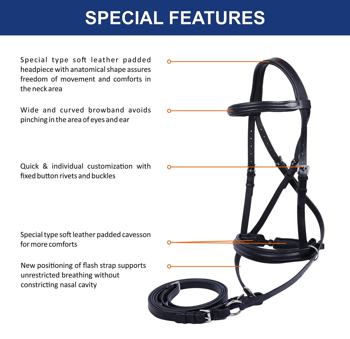 Wonder Care Genuine English Leather Crossover Crossunder Bitless Bridle for Horse Headstall with Reins