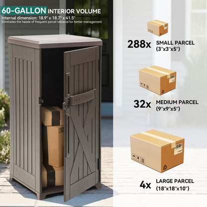 YITAHOME 60 Gallon Large Package Delivery and Storage Box, Double-Wall Resin Outdoor Package Delivery and Waterproof Deck Box for Porch, Curbside, 8.5 Cubic feet, Brown