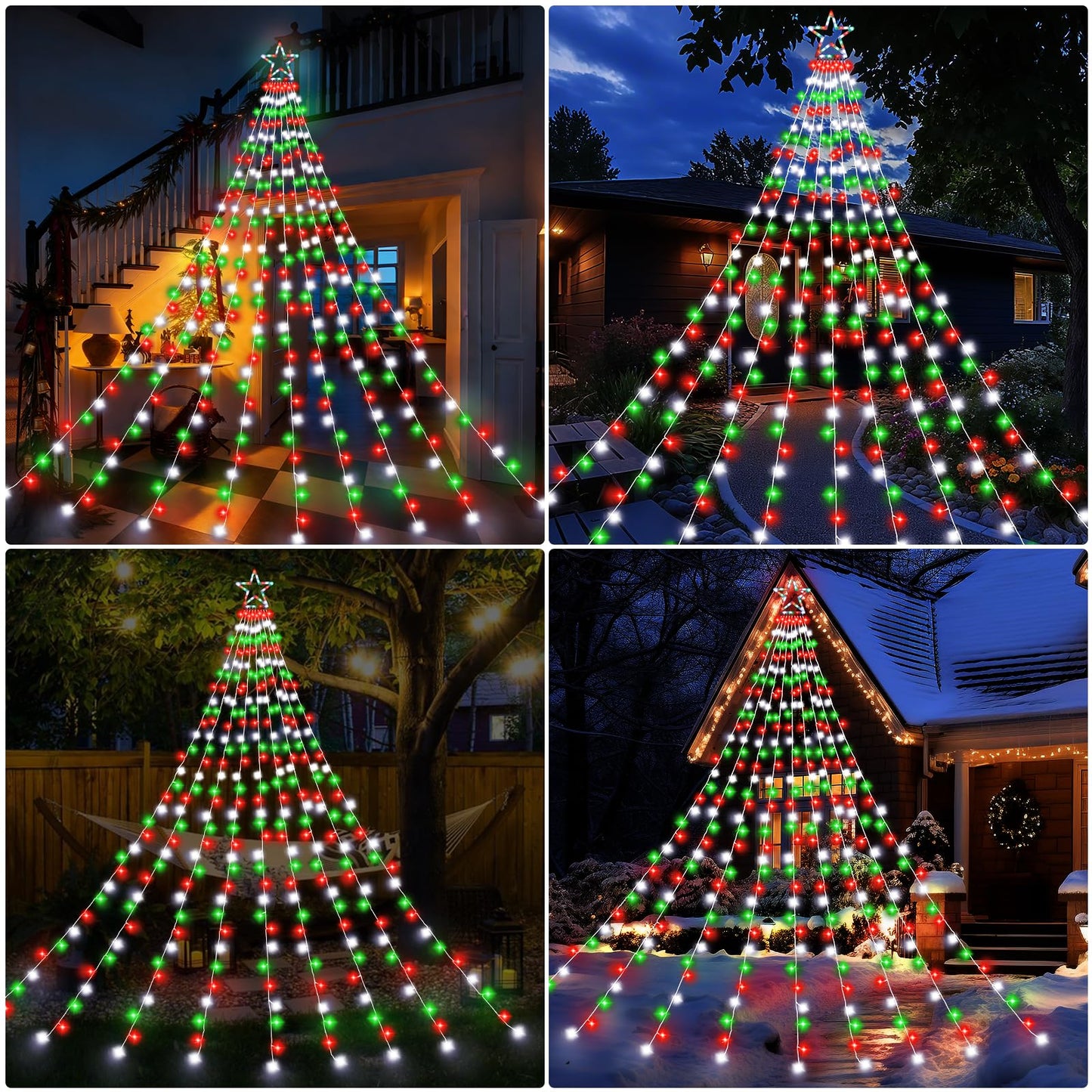 Christmas Decoration Lights, Outdoor Christmas String Lights 320 LED 11.5 Ft Waterfall Tree Light with Big Star Topper 8 Light Modes for Xmas New Year Holiday Garden Yard Indoor Outdoor Decor