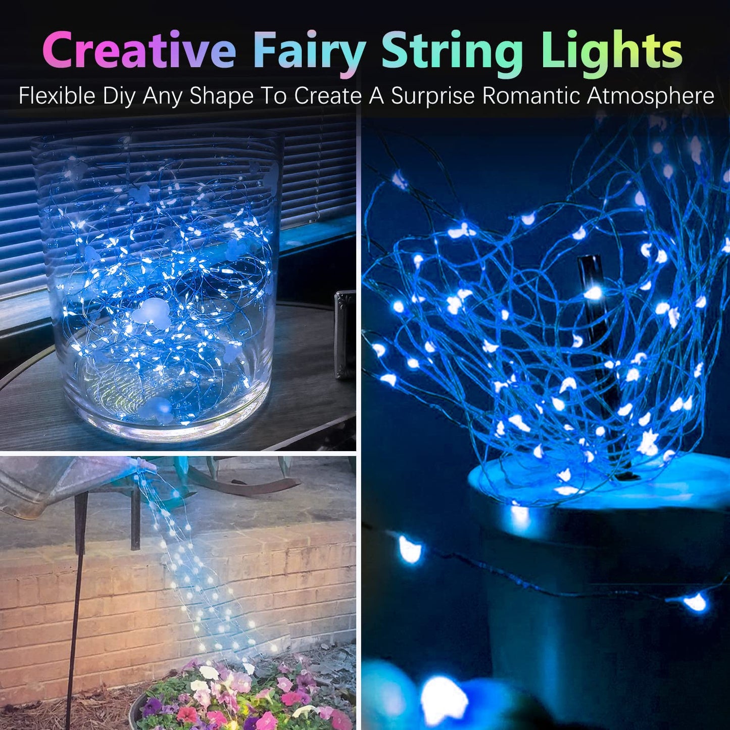 4 Pack 60 LED Fairy Lights Battery Operated with Timer, 20FT Waterproof String Lights Indoor Outdoor, Cuttable Battery Light for Home Bedroom Wedding DIY Centerpiece Christmas Decorations (Blue)