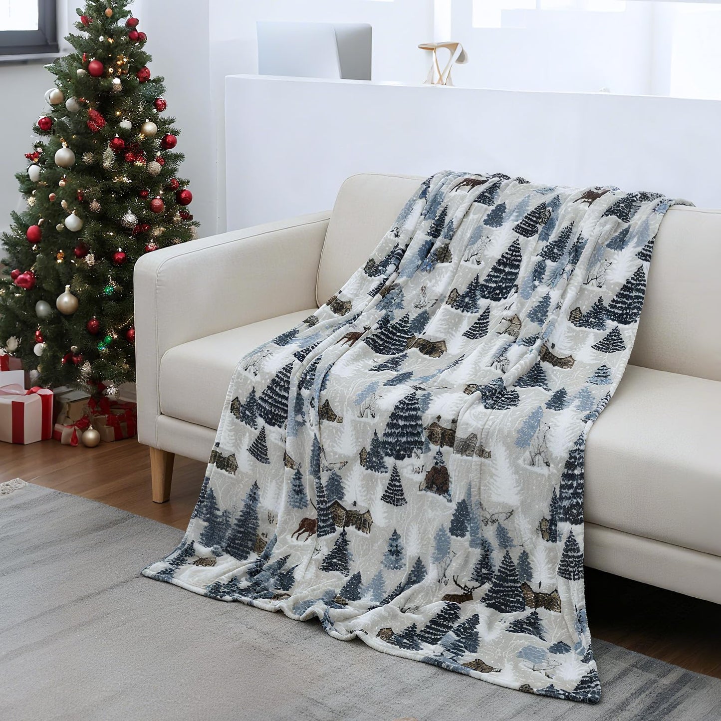 VigorSpring Christmas Throw Blanket - 60x80 inches, Holiday Christmas Tree Reindeer Snowflakes Fleece Blanket Winter Soft Blanket for Couch Sofa Bed Lounging, Ideal Gifts for Kids Adults Wife Self