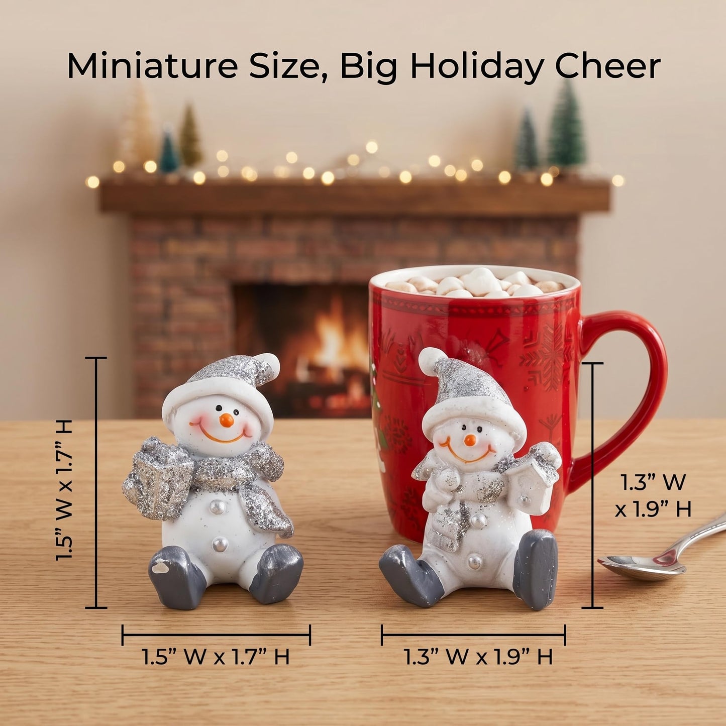 Brizoria Snowman Decor Christmas Decorations Indoor Sitting Resin Figurines Set of 2 Silver Glitter Finish with Gift Box and Lantern Winter Tabletop Mantel Shelf Holiday Display