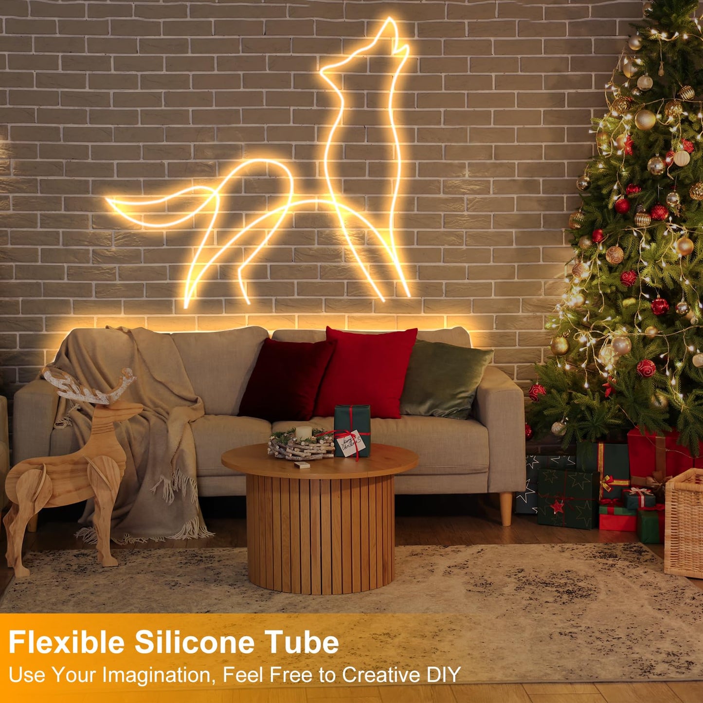 DBFAIRY 33Ft LED Neon Rope Lights, 24V Dimmable LED Strip Lights DIY Flexible Silicone Waterproof Neon Strip Lights for Bedroom Gaming Bedroom Outdoor Decor (Warm White)