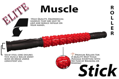 The Muscle Roller Stick, Massage for Legs | Great Gifts for Runners Men/Women, Athletes, Exercise - Shin Splints, Trigger Point - Red Elite Hard, 17"