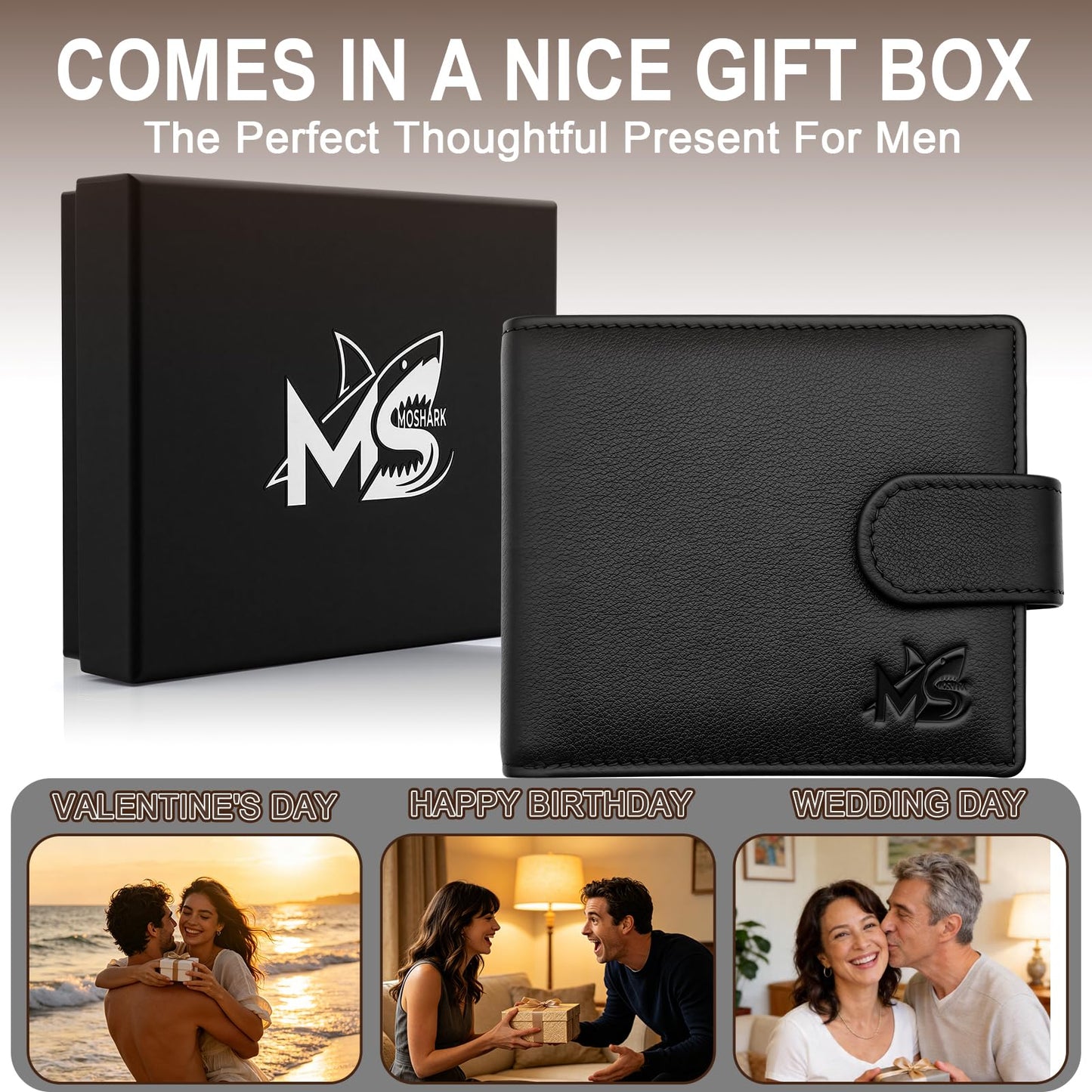 MS MOSHARK Full Grain Leather Wallet for Men Bifold,RFID Blocking,High Capacity with Coin Pocket,Durable Top-Grain Leather Business Wallet, Ideal Birthday Gift for Husband or Father
