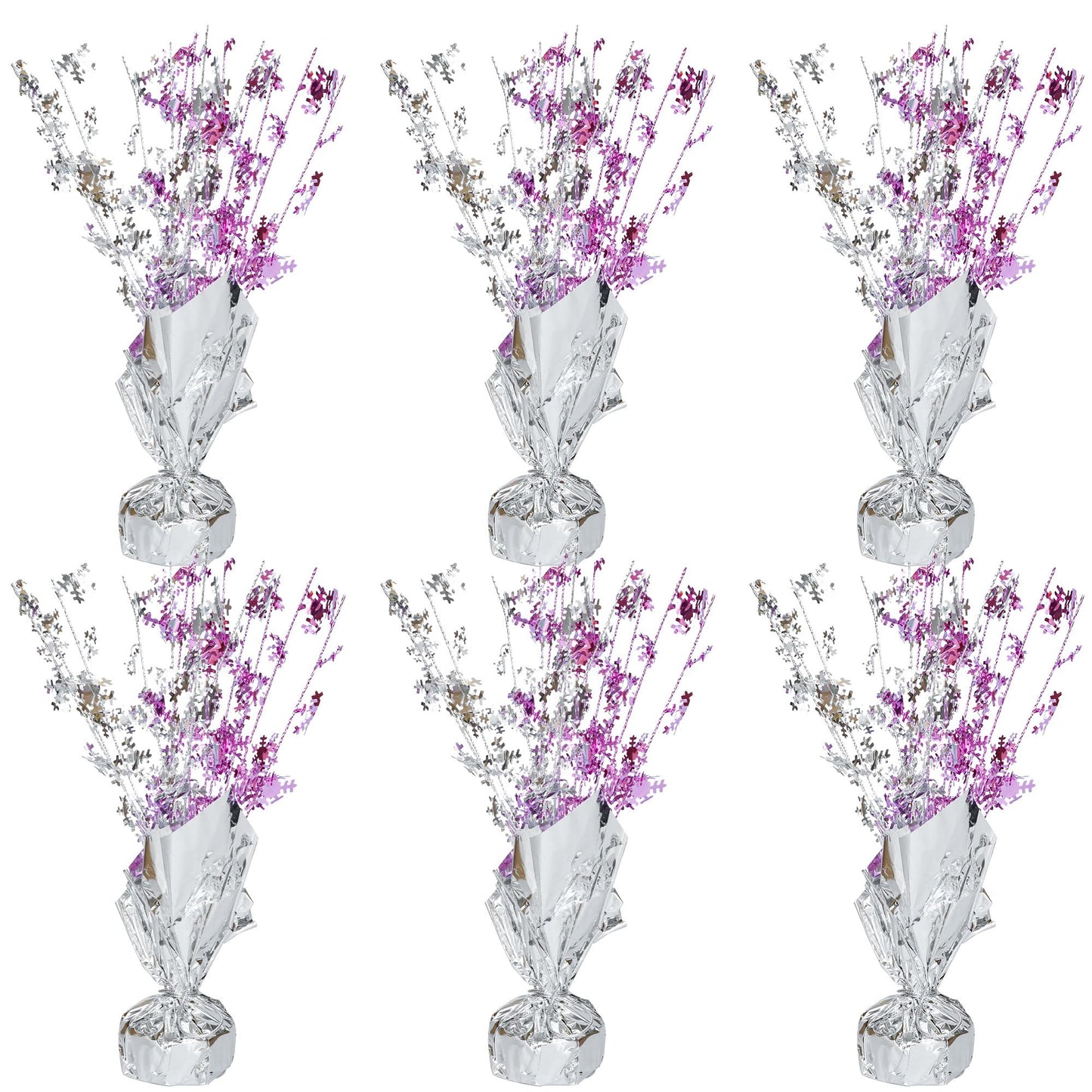 Gyufise 6 Pack Metallic Foil Spray Centerpiece Snowflake Table Decoration Burst Table Centerpieces Table Decor for Winter Wonderland Birthday Wedding Anniversary Holiday Party Supplies Pink Silver