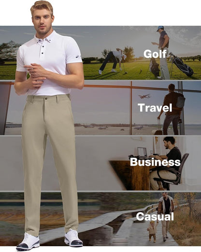 Golf Pants for Men - Lightweight Stretch Slim Fit Hiking Trousers with Zipper Pockets | Casual Tapered Design