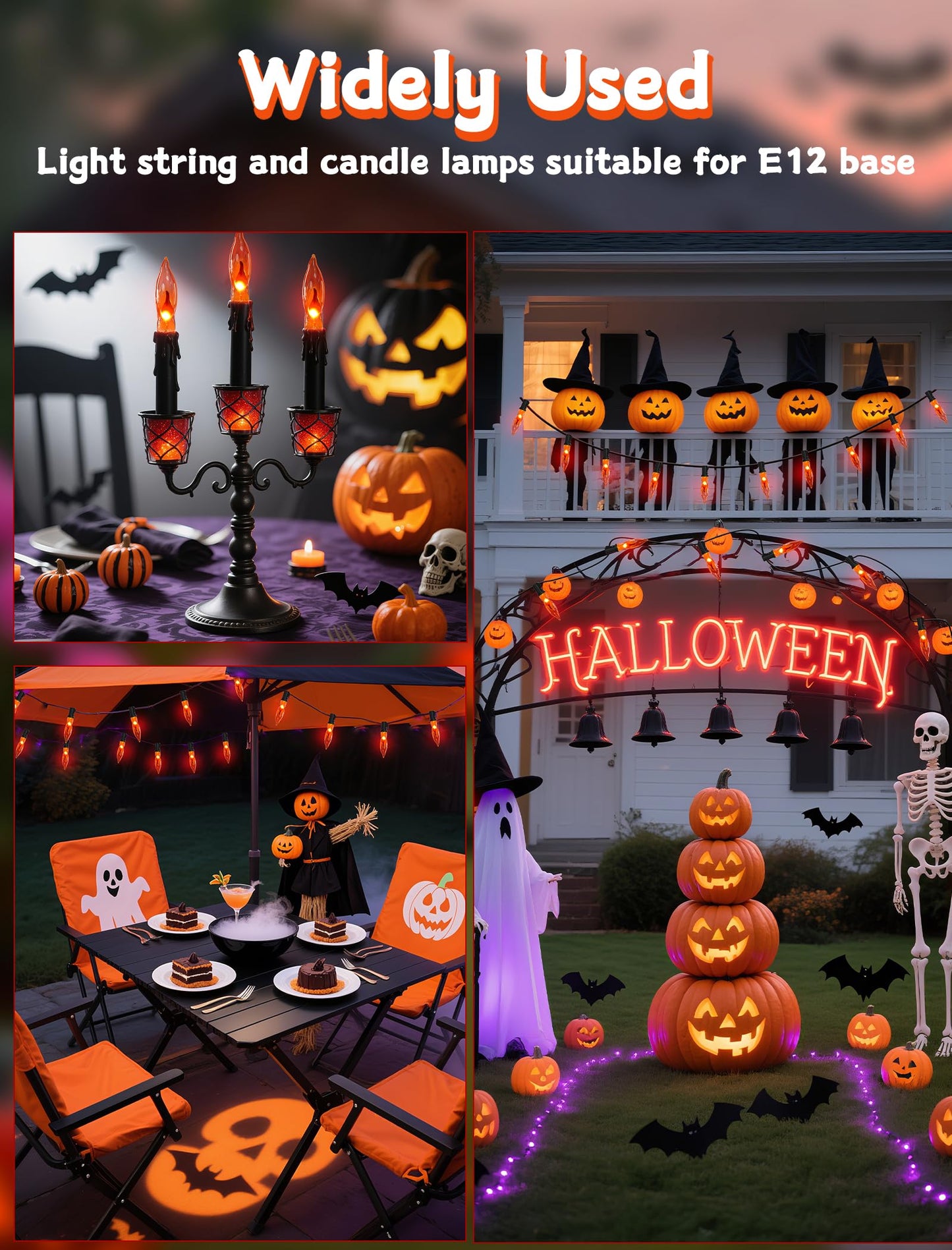 Orange Flickering Flame Light Bulbs with E12 Base, 12 Pack C18 Christmas Light Bulb 1W, Candelabra Night Light Bulbs for Christmas String Light ,Electric Window Candle Light,Halloween Chandelier