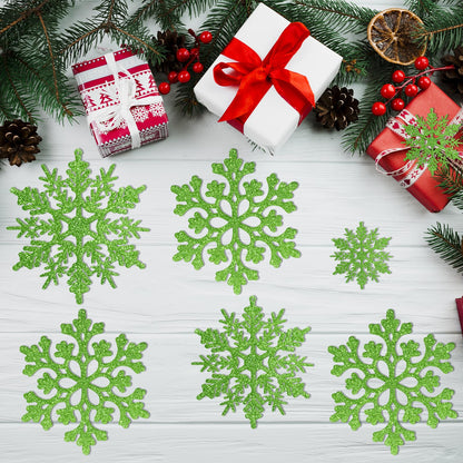 36pcs Christmas Lime Green Snowflake Ornaments，Plastic Lime Green Snow Flakes Hanging Ornaments for Christmas Tree Decor Winter Wonderland Frozen Birthday Party Holiday Home Decor Craft Snowflake