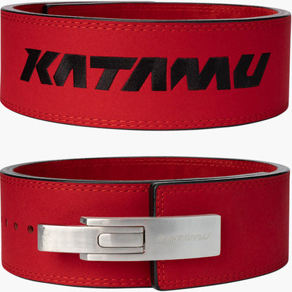 Katamu Red USPA & IPL Approved Lever Belt — Premium 10mm and 13mm Leather Powerlifting Belt for Men and Women, Steel Lever Buckle, 4 Inch Back Support for Deadlifts