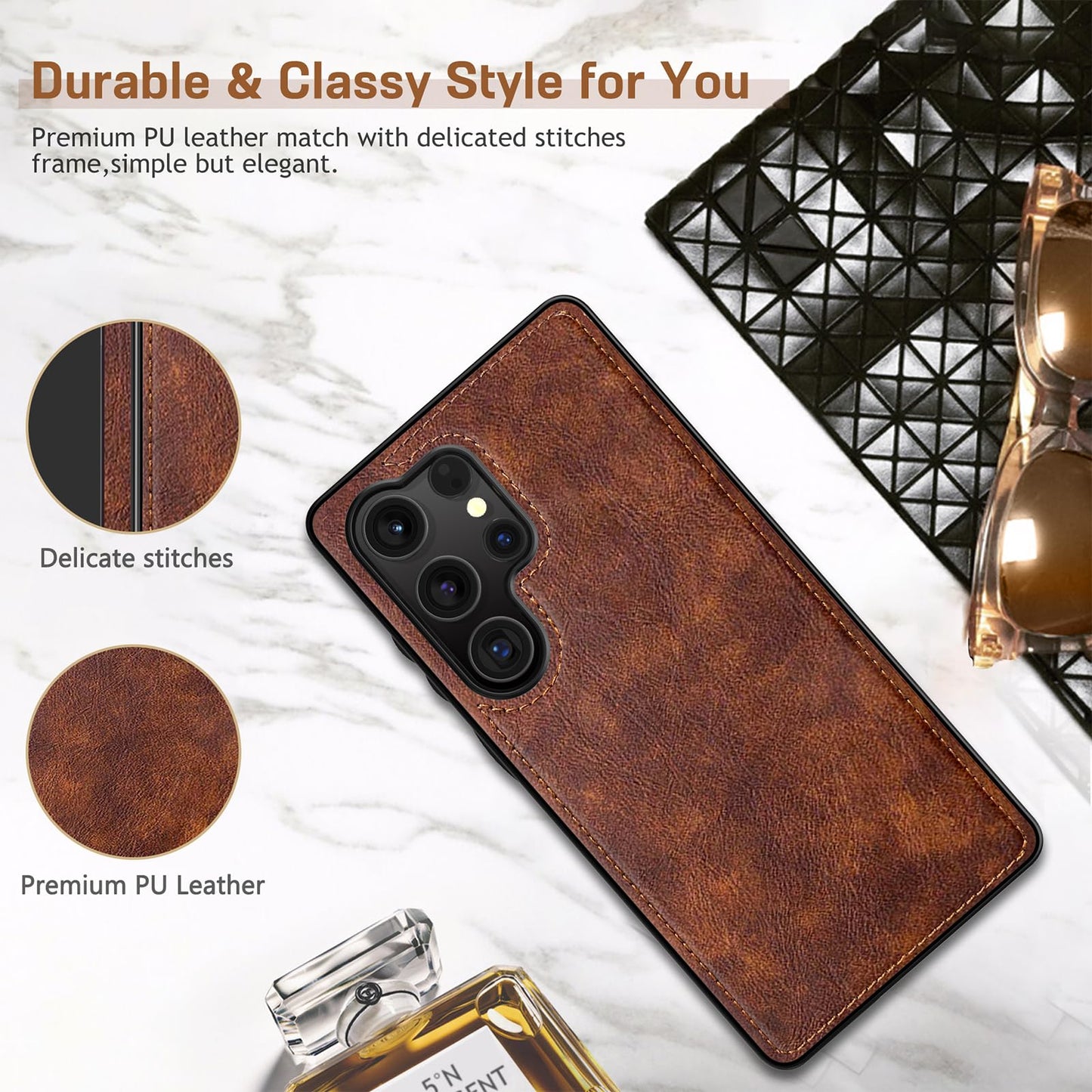 LOHASIC for Galaxy S25 Ultra Case, Premium Leather Luxury Business PU Non-Slip Grip Shockproof Bumper Full Body Protective Cover Phone Cases for Samsung Galaxy S25 Ultra 5G 6.9 inch - Brown