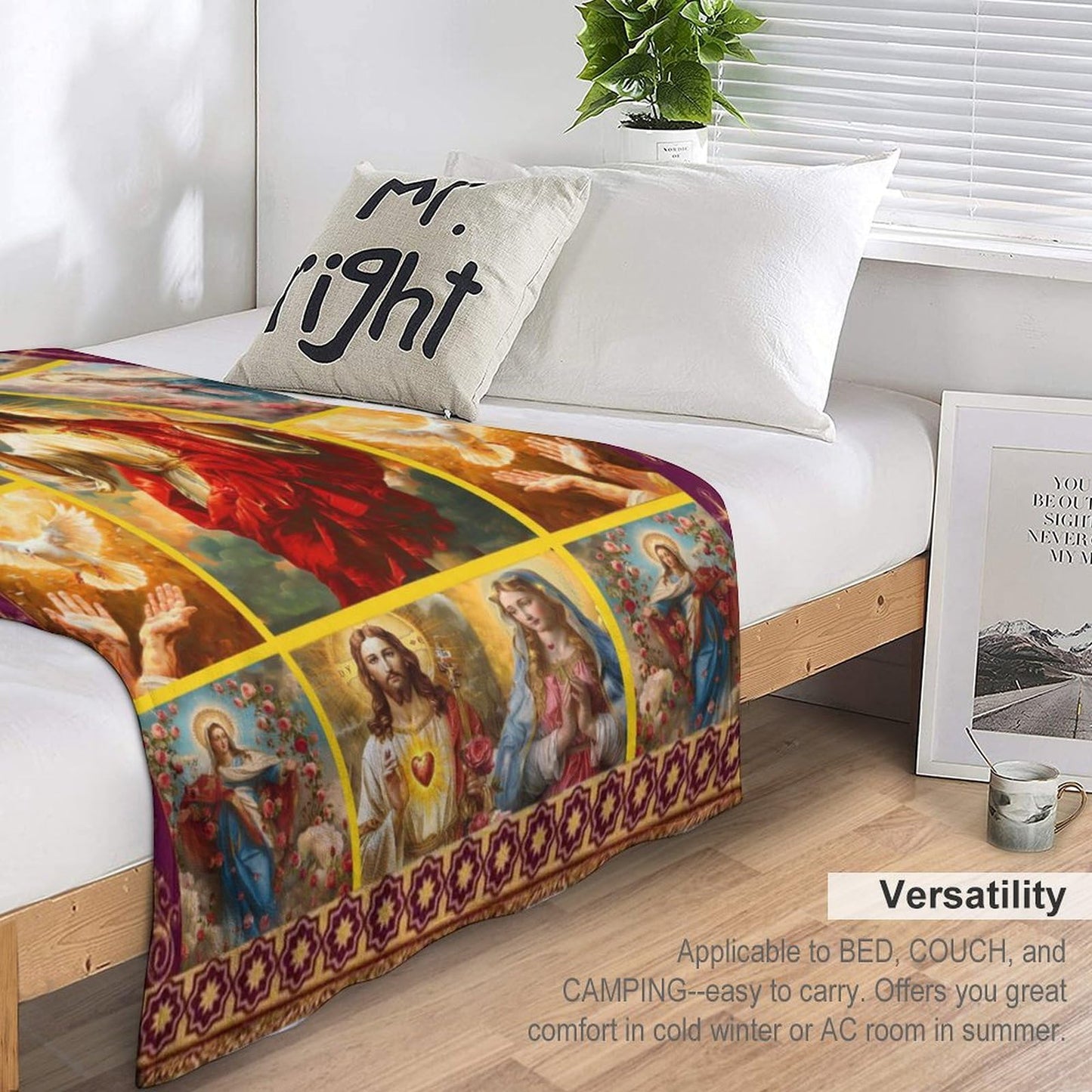 Jesus Christ Blanket, Christian Virgin Mary Blanket, Religious Throw Faith Catholic Christian Gifts for Prayer Soft Plush Fleece Flannel Blankets for Kids Adults Men Women 40"x50"