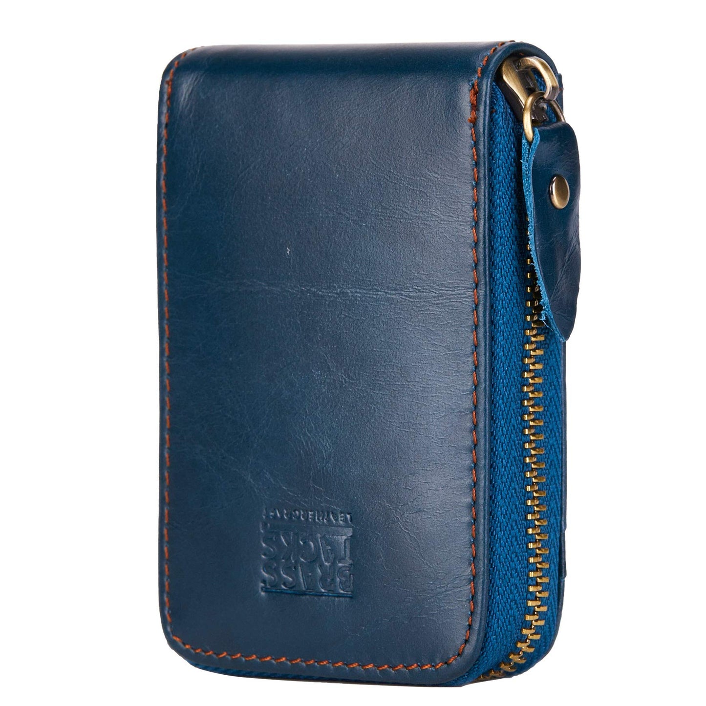 BRASS TACKS Leathercraft Vintage Full Top Grain Leather Wallet RFID Blocking Multi Card Case with Zipper Pocket Card Holder for Men Women Gift Box