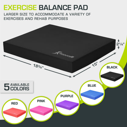 ProsourceFit Exercise Balance Pad – Large Cushioned Non-Slip Foam Mat & Knee Pad for Fitness, Stability Training, Physical Therapy, Yoga 15"x19", Black