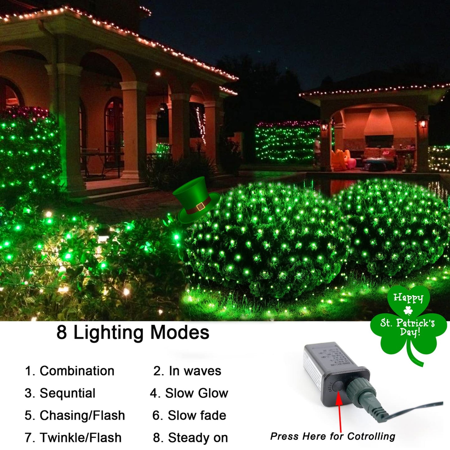 OYCBUZO 360LED Green Net Lights Outdoor, 21ft x 5ft 8 Modes Connectable Mesh Lights St Patricks Day Decor, Waterproof Outdoor Bush Christmas Light Plug in for Xmas Tree Holiday Party Patio Garden