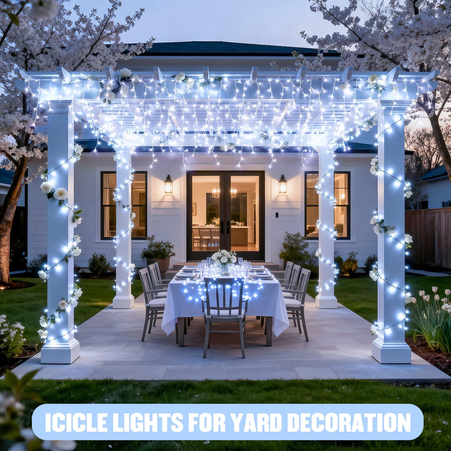 JMEXSUSS 400 LED White Christmas Icicle Lights, 38.8ft Connectable Icicle Lights for Outside Outdoor Indoor Plug in, String Light for House Patio Party Room Holiday Christmas Decorations