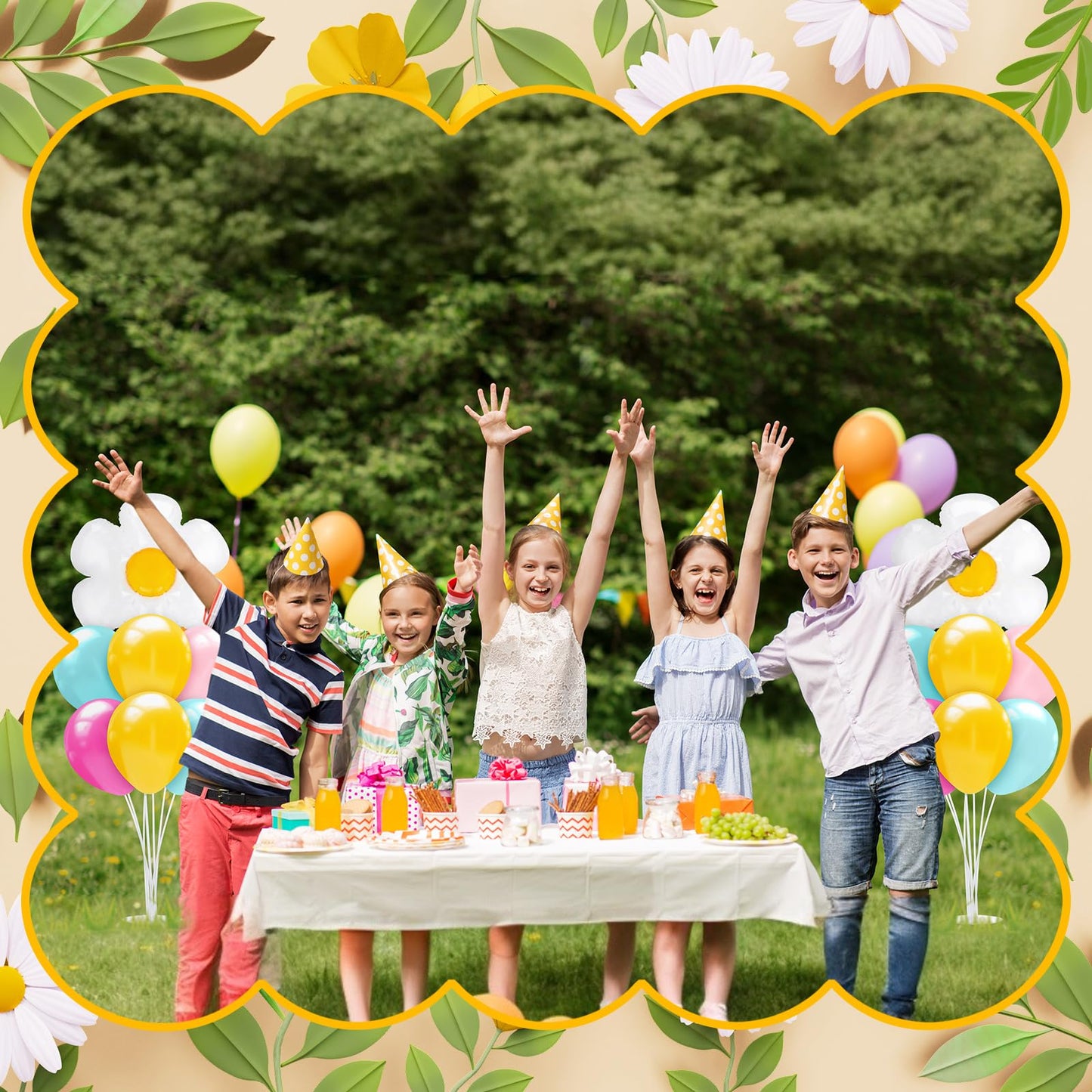 Seematn 2 Set Daisy Balloon Stand Kits Pastel Pink Green Yellow Balloons Sticks Holder with Base, Groovy Birthday Party Table Centerpiece Kit for Boho Baby Shower Flower Party Decorations