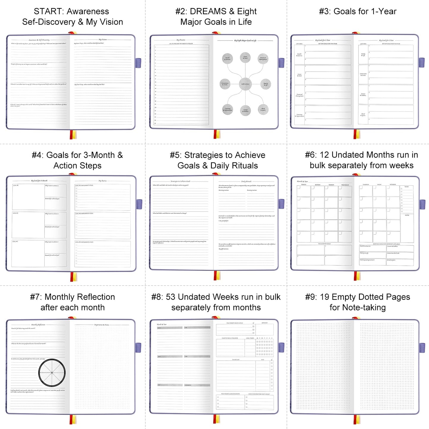 Undated Luxurious Weekly & Monthly Planner to Increase Productivity Hit Your Goals, Organizer Notebook Gratitude Journal Time Management Start Anytime, A5, Lasts 1 Year