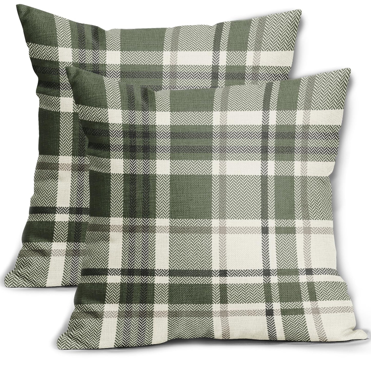Sage Green Plaid Pillow Covers 18x18 Set of 2 Spring Buffalo Checkered Decorative Tartan Pillowcases Christmas Holiday Seasonal Outdoor Rustic Farmhouse Throw Cushion Case Decor for Couch Sofa Bed