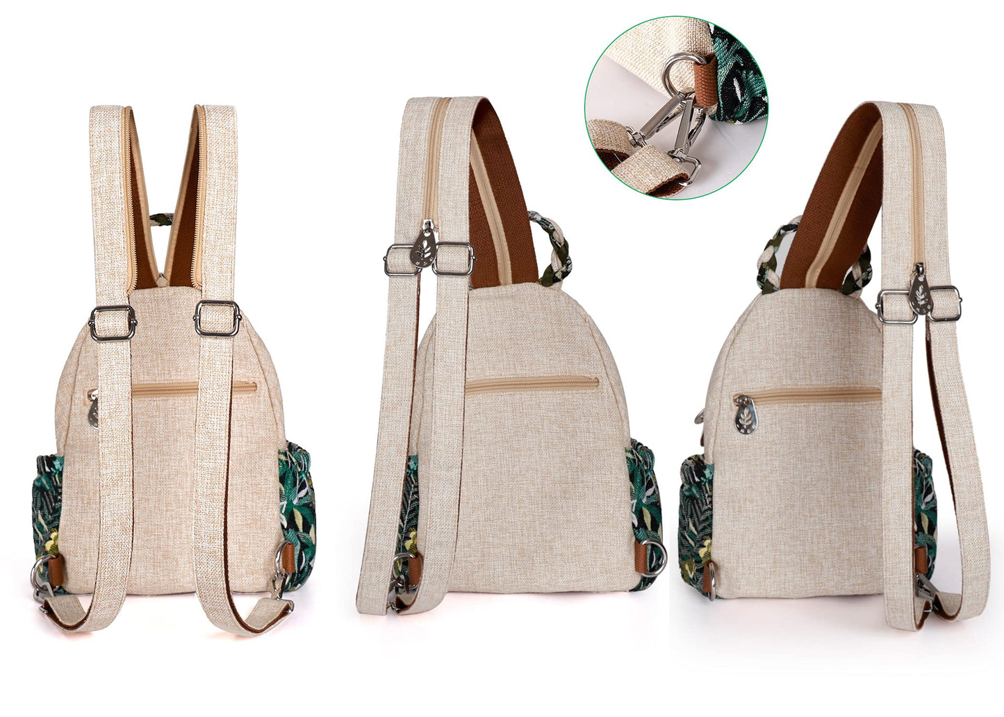 Girl's Convertible Sling Bag, Hand Craft Artisan Purse, Beautiful Canvas Premium Casual Day Mini Backpack for Women (Green Marsh)