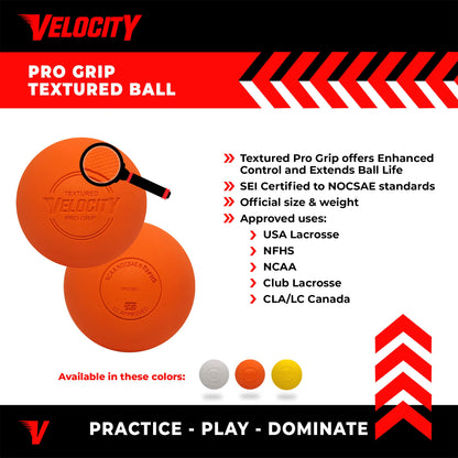 Velocity Pro Grip Lacrosse Balls - 6, 12, 18, 60 and 120 Packs - Certified for Youth, Club, High School, CLA, and College Game Play - Orange