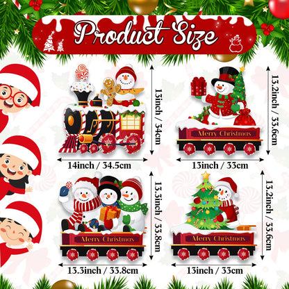 Marsui 4 Pieces Christmas Train Decorations Outdoor Yard Lawn Signs Christmas Tree Gingerbread Santa Snowman Reindeer Train with 8 Stakes for Xmas Holiday Outside Garden Lawn Yard Decor