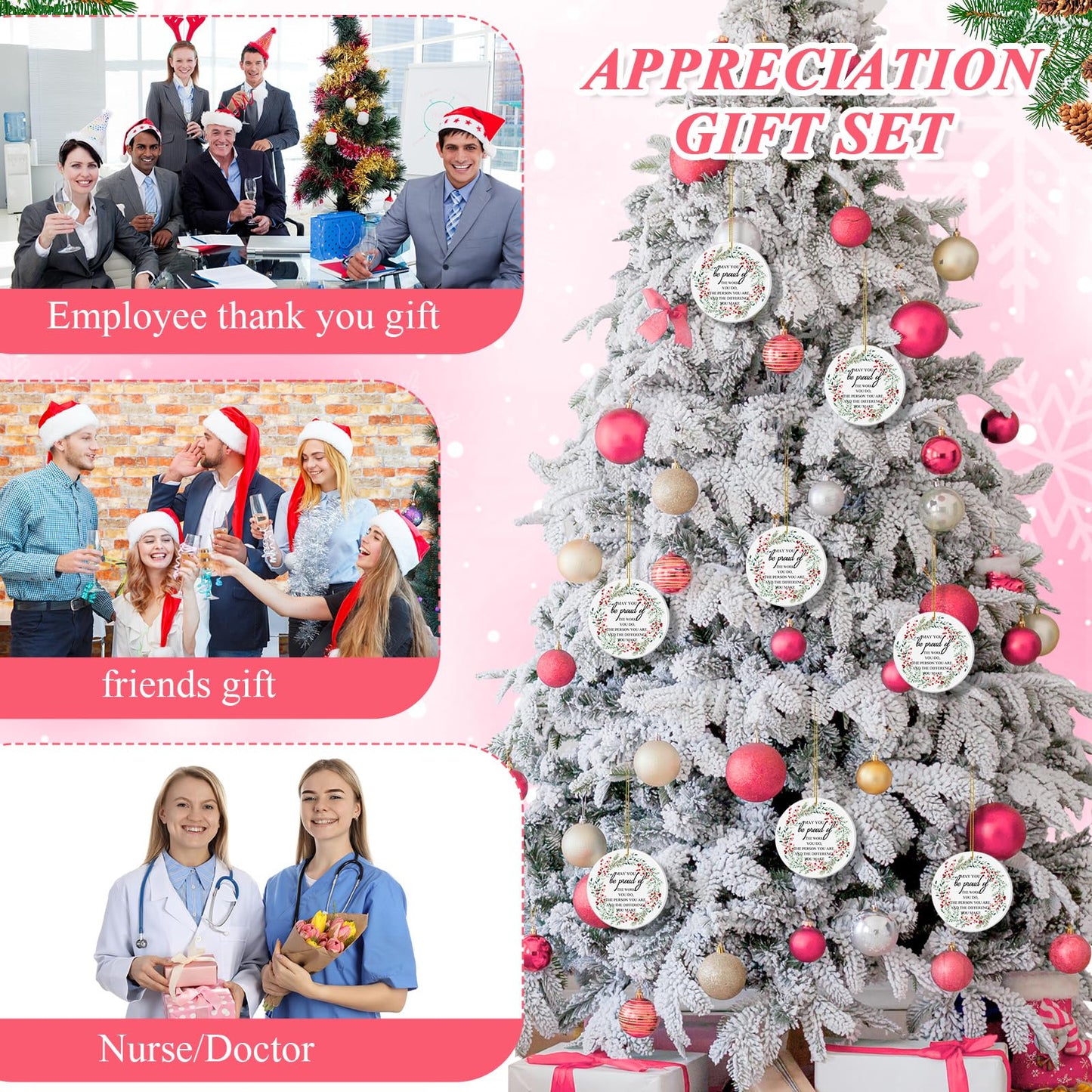 Suzile Employee Christmas Ornaments Coworker Thank You Gifts Bulk May You Be Proud Ornament Keepsake Ceramic Hanging Plaque Xmas Appreciation Gifts for Teacher Volunteer(16 Sets,May You)