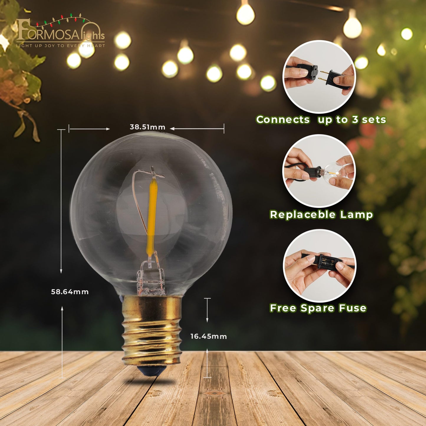 Formosa 26ft Clear Incandescent Christmas String Lights, Indoor G40 Shatterproof Bulbs, 25 Retro Globe Edison Bulbs, Indoor Hanging Lights for Bedroom & Living Room Decor