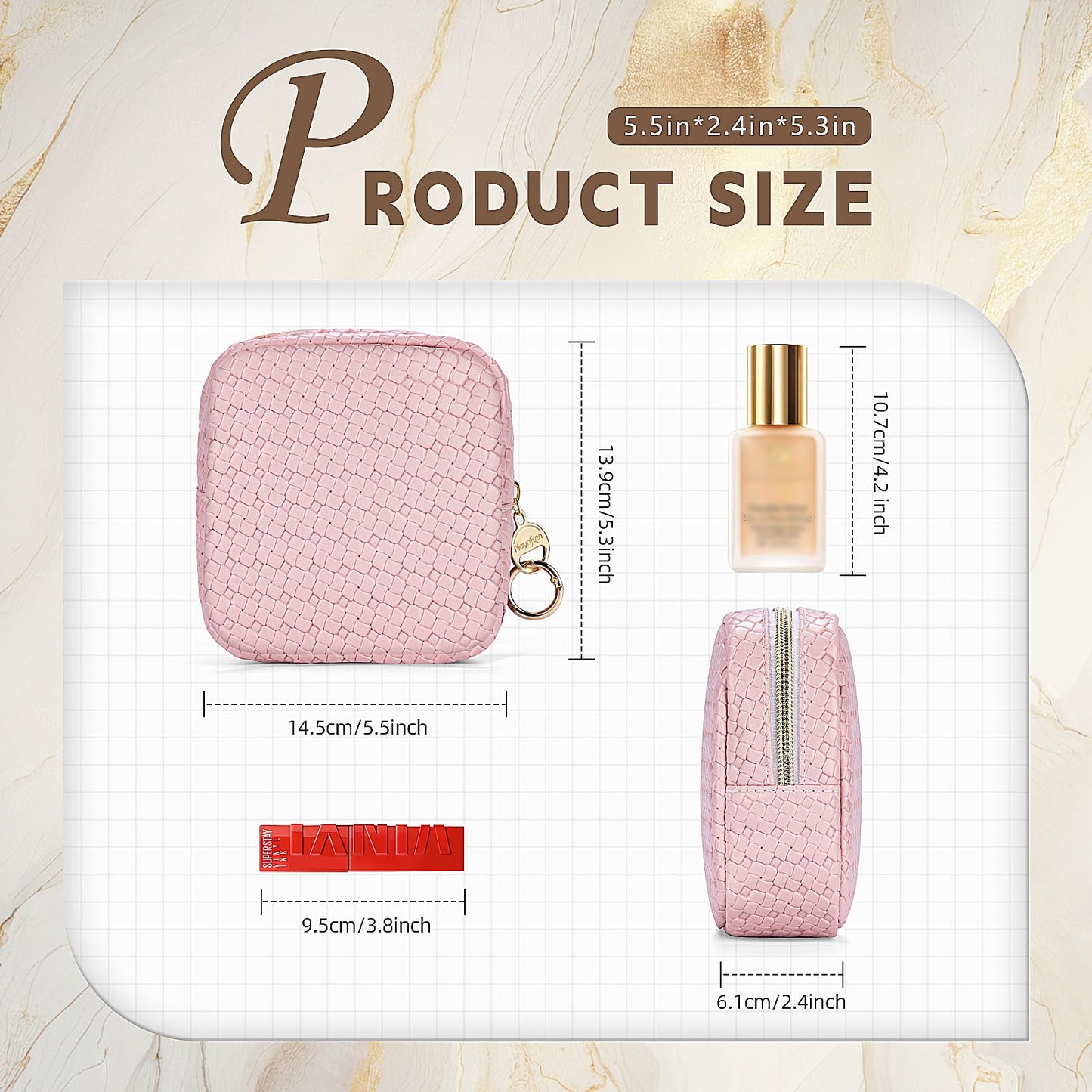Playexen 5.5" Small Makeup Bag for Purse, PU Leather Mini Cosmetics Bag with Ring Buckle, Portable Small Travel Makeup Pouch for Women, Birthday/Wedding/Christmas Gifts (Brown)