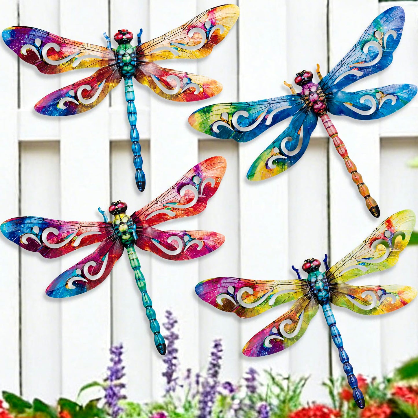 SUNREEK Metal Dragonfly Wall Decor, 12 Inches Dragonfly Outdoor Wall Art for Fence Garden Yard Patio Decorations