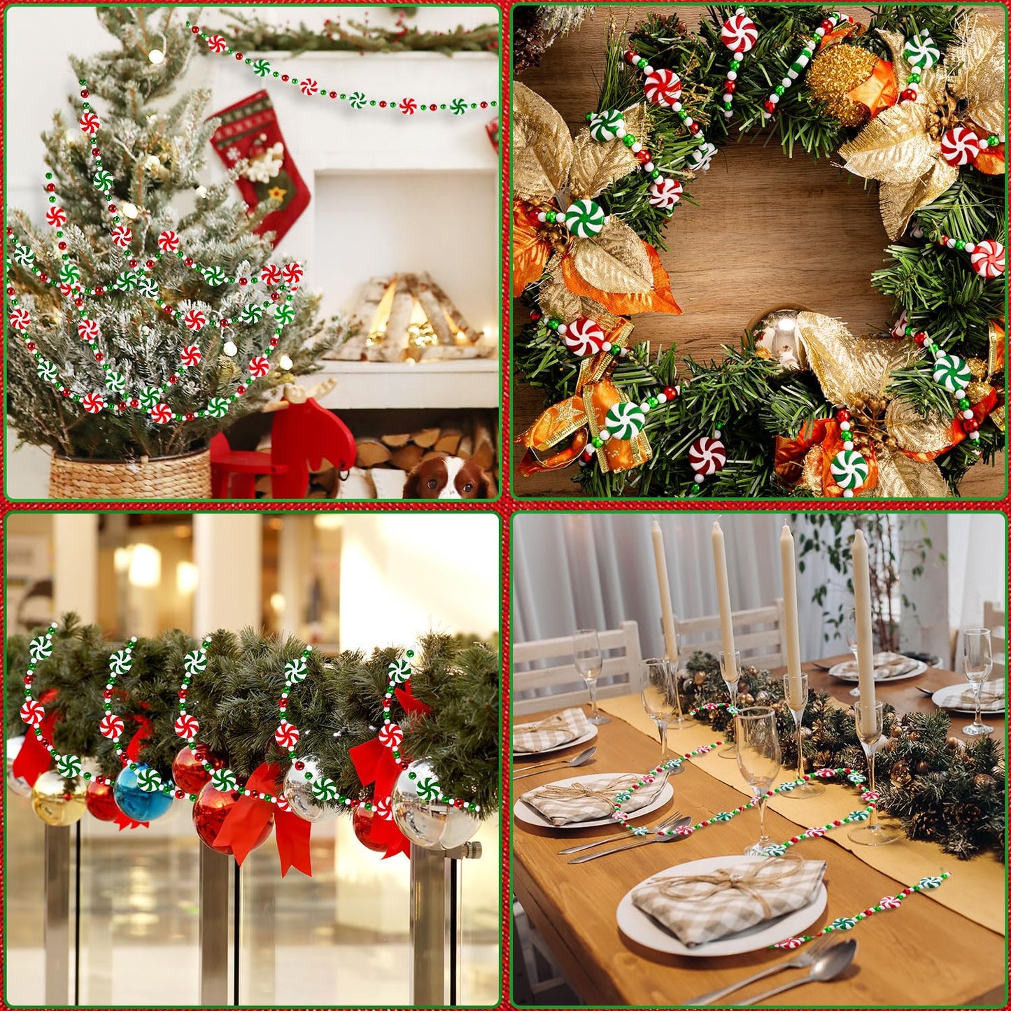 Christmas Tree Candy Garland, Christmas Decorations Hanging Peppermint Garland for Meeting Wreaths Home Fireplace Ornaments (10 Feet)