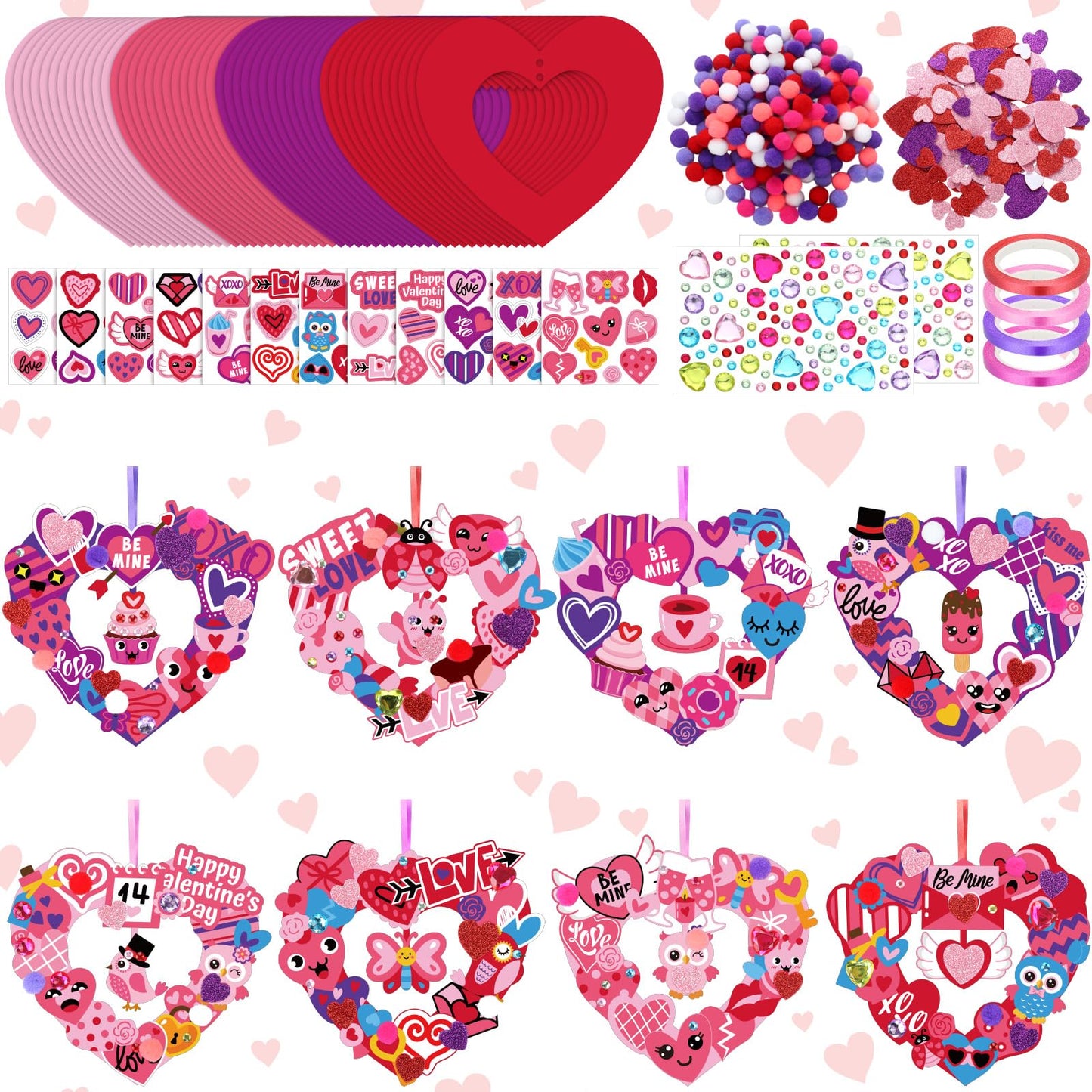Hollowfly 48 Sets Valentine‘s Day Wreath Craft Kits DIY Wreath Hanging Ornaments Make Your Own Paper Craft with Stickers for Home Party Favors Activities