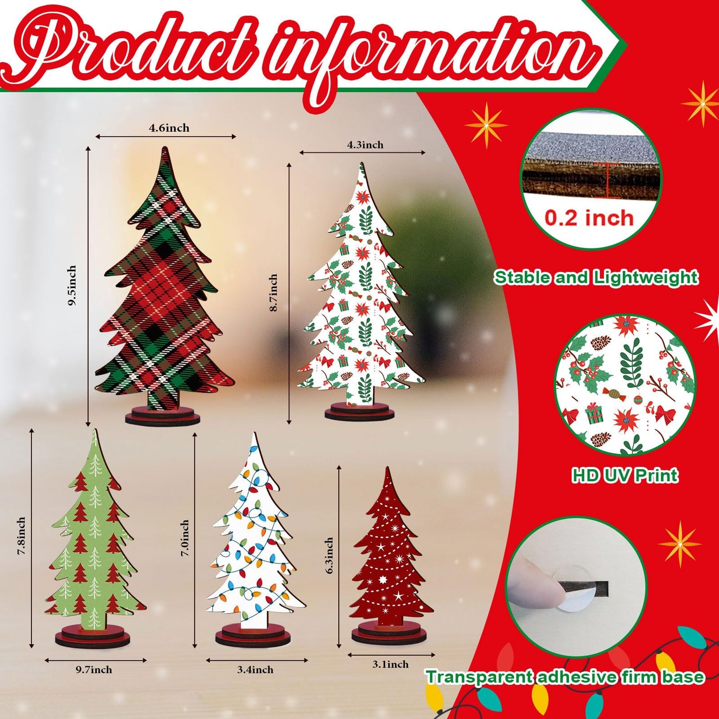 Pigort Christmas Decorations – Rustic Wooden Christmas Tree Table Decor, Freestanding Xmas Centerpiece for Home & Shelf, Winter Tiered Tray Decorative (5)