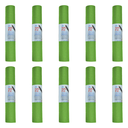 Hello Fit 10-Pack Yoga Mat, 68" x 24" Non Slip Exercise Mat, 4mm Thick Gym Mat for Fitness and Stretching, Bulk Non Toxic Yoga Mats for Schools and Studios, Green