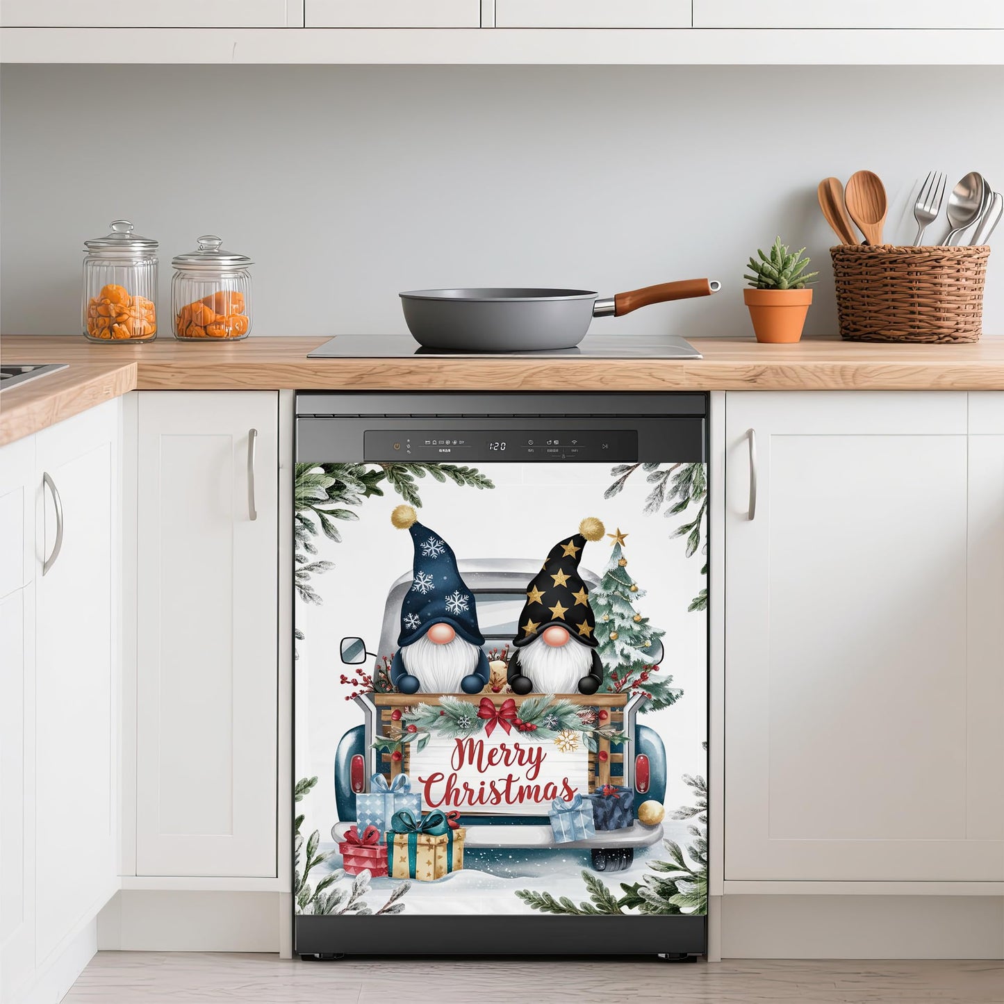 Dishwasher Cover,Christmas Dwarf Reusable Dishwasher Magnet Cover,Decorative Gift Truck Magnetic Refrigerator Cover Front Panel Cover for Kitchen Decor 23x26 Inch