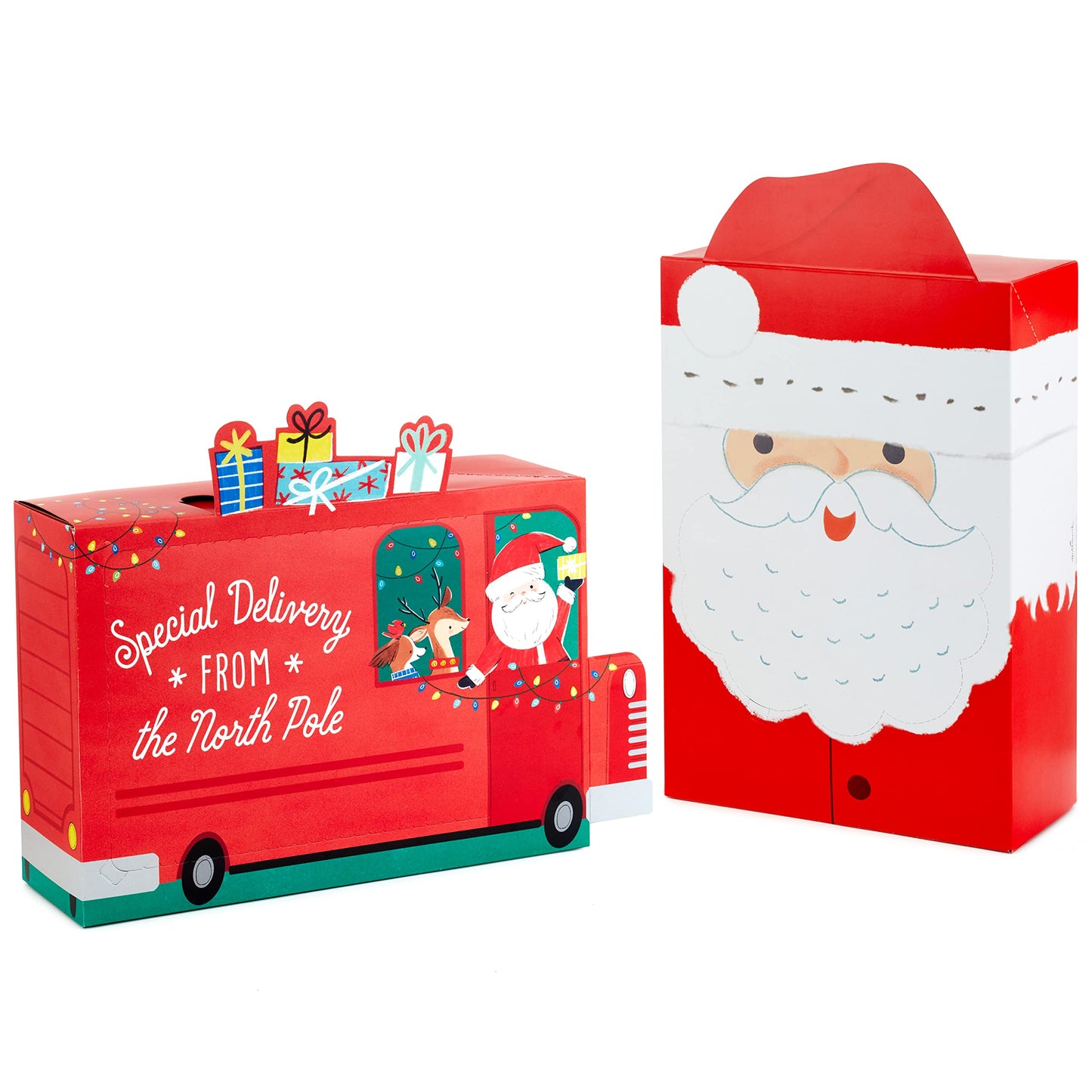 Hallmark Self-Sealing Christmas Gift Box Set with Zip Opening (Red Truck, Santa with Removable Beard Mask) for Kids & Grandchildren