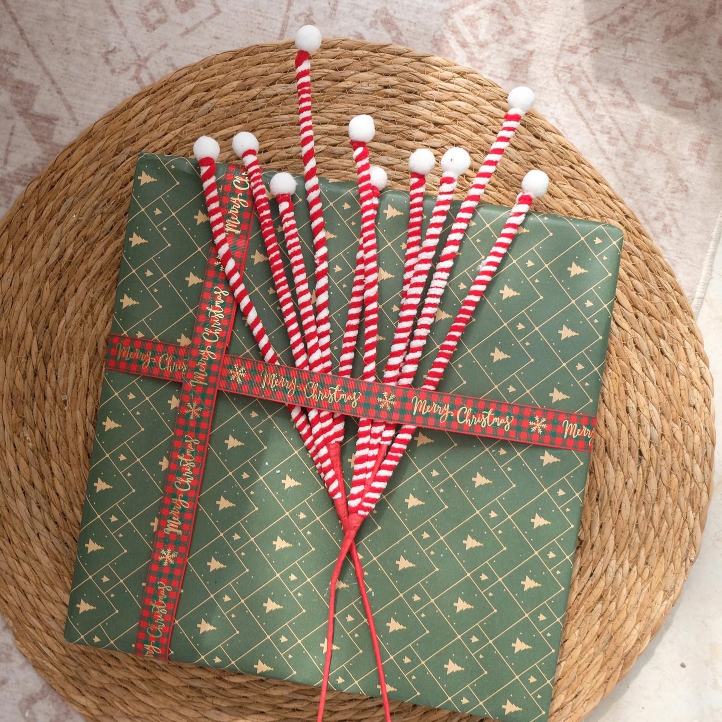 Egolot 12 PCS Christmas Candy Cane Picks for Christmas Tree Topper, Red White Picks Sprays for Xmas Wreath DIY Vase Centerpieces, Candy Cane Ornaments Decorations