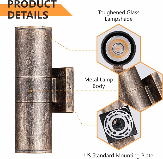Outdoor Wall Lights Fixtures, 2 Packs Integrated LED Cylinder Up Down 12W 2700K Modern Aluminum Light, Waterproof Exterior Light for Porch Patio Door
