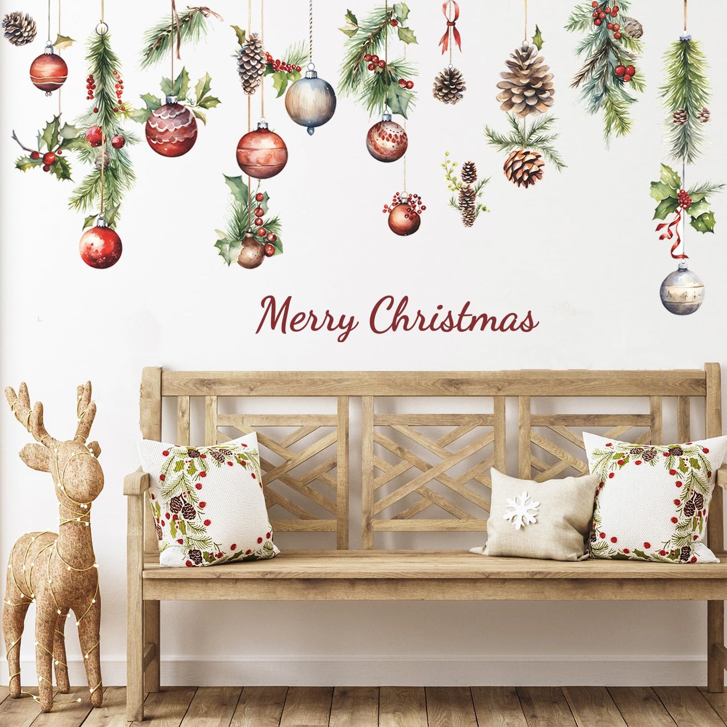 Christmas Wall Decals for Bedroom,Hanging Pine Cone Christmas Wall Stickers for Living Room Window Decor,Removable Art Mural for Kids Baby Gift Nursery Door Decor Supplies